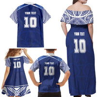 Custom Samoa Rugby Family Matching Off Shoulder Maxi Dress and Hawaiian Shirt Pacific Motifs LT03 - Polynesian Pride