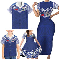 Custom Samoa Rugby Family Matching Short Sleeve Bodycon Dress and Hawaiian Shirt Pacific Motifs LT03 - Polynesian Pride