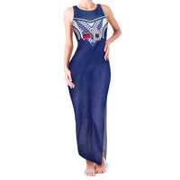 Custom Samoa Rugby Family Matching Tank Maxi Dress and Hawaiian Shirt Pacific Motifs LT03 Mom's Dress Blue - Polynesian Pride