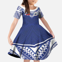 Custom Samoa Rugby Kid Short Sleeve Dress Pacific Motifs - Polynesian Pride