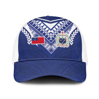 Samoa Rugby Mesh Trucker Cap Pacific Motifs LT03 One Size White Blue - Polynesian Pride