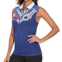 Custom Samoa Rugby Women Sleeveless Polo Shirt Pacific Motifs - Polynesian Pride