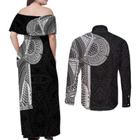 Samoan Tatau Couples Matching Off Shoulder Maxi Dress and Long Sleeve Button Shirt Art Tribal Traditional Tattoos - Polynesian Pride