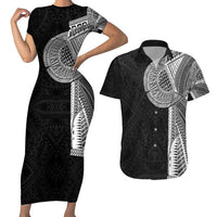 Samoan Tatau Couples Matching Short Sleeve Bodycon Dress and Hawaiian Shirt Art Tribal Traditional Tattoos LT03 Black - Polynesian Pride