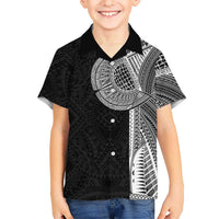 Samoan Tatau Family Matching Off Shoulder Short Dress and Hawaiian Shirt Art Tribal Traditional Tattoos LT03 Son's Shirt Black - Polynesian Pride