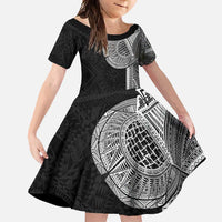 Samoan Tatau Family Matching Short Sleeve Bodycon Dress and Hawaiian Shirt Art Tribal Traditional Tattoos LT03 Daughter's Dress Black - Polynesian Pride