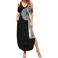 Samoan Tatau Family Matching Summer Maxi Dress and Hawaiian Shirt Art Tribal Traditional Tattoos LT03 Mom's Dress Black - Polynesian Pride
