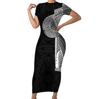 Samoan Tatau Short Sleeve Bodycon Dress Art Tribal Traditional Tattoos LT03 Long Dress Black - Polynesian Pride