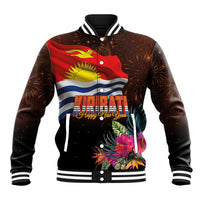 Kiribati Flag and Fireworks Baseball Jacket First Place Welcome the New Year LT03 Unisex Black - Polynesian Pride