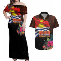 Kiribati Flag and Fireworks Couples Matching Off Shoulder Maxi Dress and Hawaiian Shirt First Place Welcome the New Year LT03 Black - Polynesian Pride