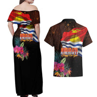 Kiribati Flag and Fireworks Couples Matching Off Shoulder Maxi Dress and Hawaiian Shirt First Place Welcome the New Year - Polynesian Pride