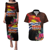Kiribati Flag and Fireworks Couples Matching Puletasi and Hawaiian Shirt First Place Welcome the New Year LT03 Black - Polynesian Pride