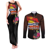 Kiribati Flag and Fireworks Couples Matching Tank Maxi Dress and Long Sleeve Button Shirt First Place Welcome the New Year LT03 Black - Polynesian Pride