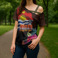 Kiribati Flag and Fireworks Cross Shoulder Shirt First Place Welcome the New Year - Polynesian Pride