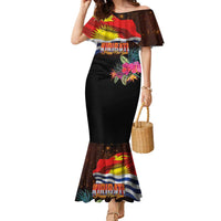 Kiribati Flag and Fireworks Family Matching Mermaid Dress and Hawaiian Shirt First Place Welcome the New Year LT03 Mom's Dress Black - Polynesian Pride