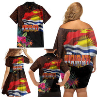 Kiribati Flag and Fireworks Family Matching Off Shoulder Short Dress and Hawaiian Shirt First Place Welcome the New Year - Polynesian Pride