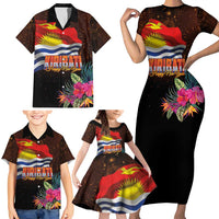 Kiribati Flag and Fireworks Family Matching Short Sleeve Bodycon Dress and Hawaiian Shirt First Place Welcome the New Year LT03 - Polynesian Pride