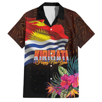 Kiribati Flag and Fireworks Family Matching Short Sleeve Bodycon Dress and Hawaiian Shirt First Place Welcome the New Year LT03 Dad's Shirt - Short Sleeve Black - Polynesian Pride