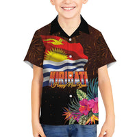Kiribati Flag and Fireworks Family Matching Short Sleeve Bodycon Dress and Hawaiian Shirt First Place Welcome the New Year LT03 Son's Shirt Black - Polynesian Pride