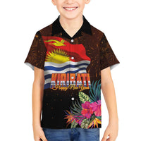 Kiribati Flag and Fireworks Family Matching Summer Maxi Dress and Hawaiian Shirt First Place Welcome the New Year LT03 Son's Shirt Black - Polynesian Pride