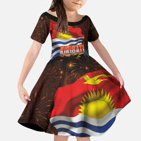 Kiribati Flag and Fireworks Kid Short Sleeve Dress First Place Welcome the New Year - Polynesian Pride