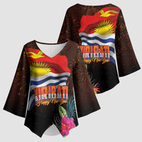 Kiribati Flag and Fireworks Kimono Sleeve Blouse First Place Welcome the New Year - Polynesian Pride