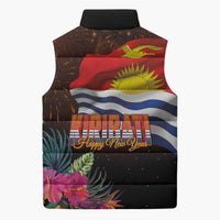 Kiribati Flag and Fireworks Sleeveless Puffer Jacket First Place Welcome the New Year - Polynesian Pride