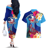 Personalised Haiti 220th Anniversary Independence Day Couples Matching Off The Shoulder Long Sleeve Dress and Hawaiian Shirt Ayiti Flower with Polynesian Pattern LT03 - Polynesian Pride