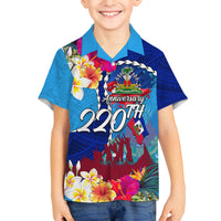 Personalised Haiti 220th Anniversary Independence Day Family Matching Tank Maxi Dress and Hawaiian Shirt Ayiti Flower with Polynesian Pattern LT03 Son's Shirt Blue - Polynesian Pride