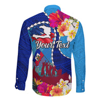 Personalised Haiti 220th Anniversary Independence Day Long Sleeve Button Shirt Ayiti Flower with Polynesian Pattern LT03 - Polynesian Pride