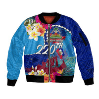 Personalised Haiti 220th Anniversary Independence Day Sleeve Zip Bomber Jacket Ayiti Flower with Polynesian Pattern LT03 Unisex Blue - Polynesian Pride