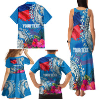 Personalised Haiti Coat Of Arms Family Matching Tank Maxi Dress and Hawaiian Shirt Repiblik d Ayiti Tropical Flower Blue Polynesian Pattern LT03 - Polynesian Pride