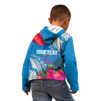 Personalised Haiti Coat Of Arms Kid Hoodie Repiblik d Ayiti Tropical Flower Blue Polynesian Pattern LT03 - Polynesian Pride