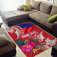 Personalised Haiti Coat Of Arms Area Rug Repiblik d Ayiti Tropical Flower Red Polynesian Pattern LT03 - Polynesian Pride