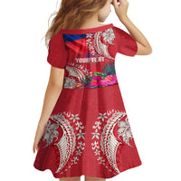 Personalised Haiti Coat Of Arms Family Matching Long Sleeve Bodycon Dress and Hawaiian Shirt Repiblik d Ayiti Tropical Flower Red Polynesian Pattern LT03 - Polynesian Pride