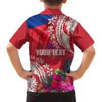 Personalised Haiti Coat Of Arms Kid Hawaiian Shirt Repiblik d Ayiti Tropical Flower Red Polynesian Pattern LT03 - Polynesian Pride