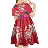 Personalised Haiti Coat Of Arms Kid Short Sleeve Dress Repiblik d Ayiti Tropical Flower Red Polynesian Pattern LT03 - Polynesian Pride