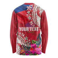 Personalised Haiti Coat Of Arms Long Sleeve Shirt Repiblik d Ayiti Tropical Flower Red Polynesian Pattern LT03 - Polynesian Pride