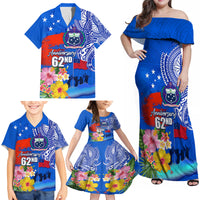 Personalised Samoa 62nd Anniversary Independence Day Family Matching Off Shoulder Maxi Dress and Hawaiian Shirt Samoan Tribal Flag Style LT03 - Polynesian Pride