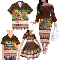 Pasifika Festival Auckland Family Matching Off Shoulder Long Sleeve Dress and Hawaiian Shirt Polynesian Tribal with Pacific Pattern Brown Color LT03 - Polynesian Pride