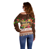 Pasifika Festival Auckland Off Shoulder Sweater Polynesian Tribal with Pacific Pattern Brown Color LT03 - Polynesian Pride