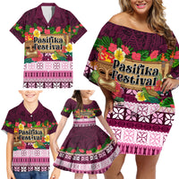 Pasifika Festival Auckland Family Matching Off Shoulder Short Dress and Hawaiian Shirt Polynesian Tribal with Pacific Pattern Pink Color LT03 - Polynesian Pride