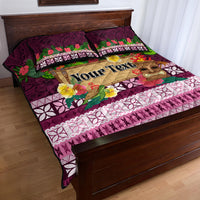 Pasifika Festival Auckland Quilt Bed Set Polynesian Tribal with Pacific Pattern Pink Color