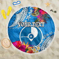 Yap Day Beach Blanket Tapa Pattern with Hisbiscus LT03 One Size 150cm Blue - Polynesian Pride