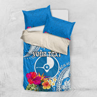 Yap Day Bedding Set Tapa Pattern with Hisbiscus LT03 US Twin 172cm x 218cm Blue - Polynesian Pride