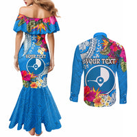 Yap Day Couples Matching Mermaid Dress and Long Sleeve Button Shirt Tapa Pattern with Hisbiscus LT03 - Polynesian Pride
