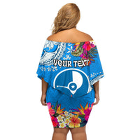 Yap Day Off Shoulder Short Dress Tapa Pattern with Hisbiscus LT03 - Polynesian Pride