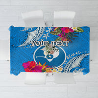 Yap Day Tablecloth Tapa Pattern with Hisbiscus LT03 Blue - Polynesian Pride