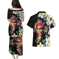 Hawaiian Lei Day Couples Matching Puletasi and Hawaiian Shirt Plumeria and Turtle with Polynesian Tribal Pattern LT03 - Polynesian Pride