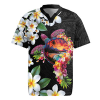 Hawaiian Lei Day Rugby Jersey Plumeria and Turtle with Polynesian Tribal Pattern LT03 Black - Polynesian Pride